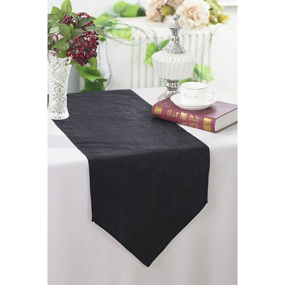 Wedding Linens Inc. (2pcs) 13"x108" Crushed Crinkle Taffeta Table Runner - Black