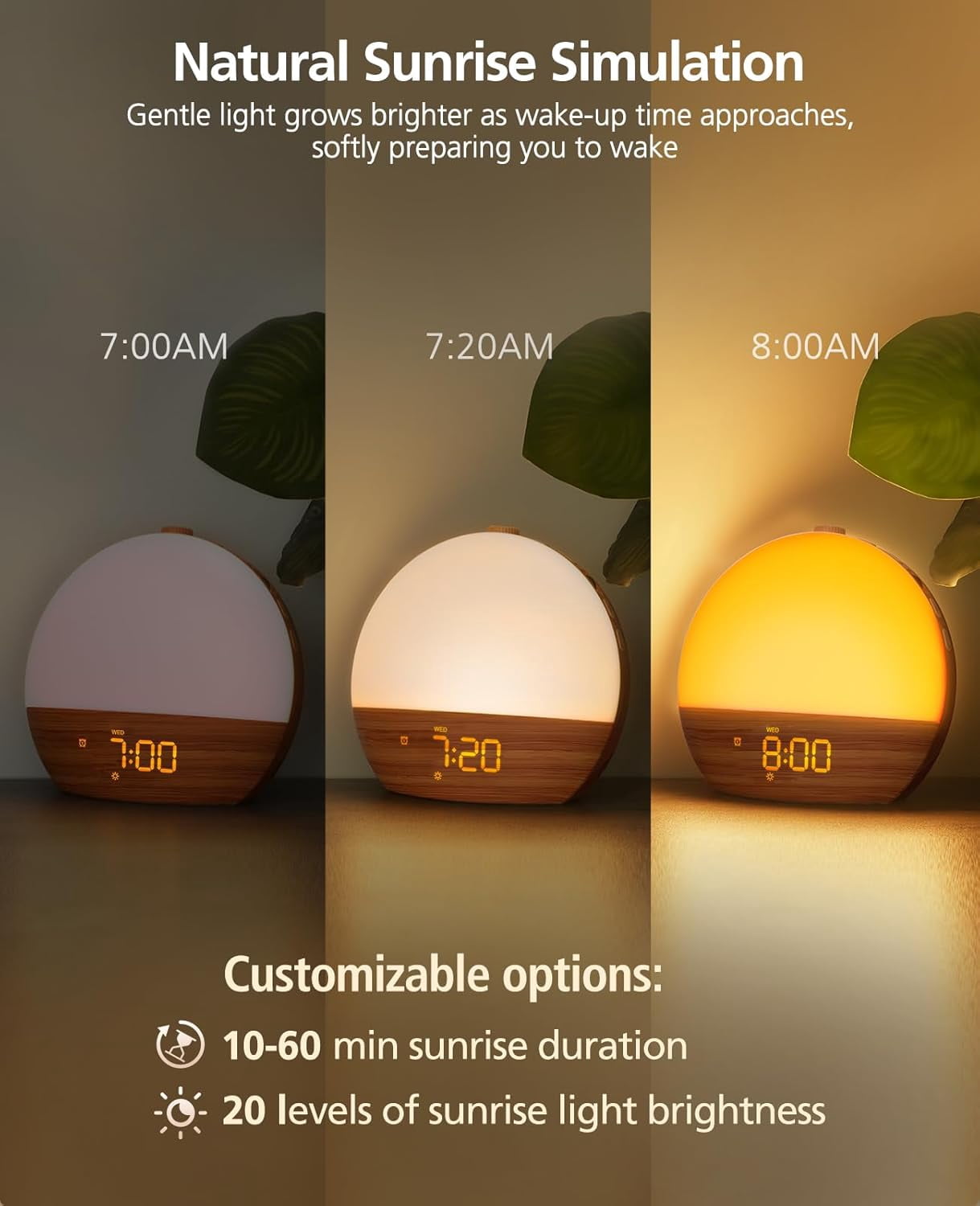 Klamerit Sunrise Alarm Clock with Sound Machine with 30 Soothing Sounds, 17 Night Lights, Bluetooth Speaker Wake Up Light Alarm Clocks for bedrooms, Heavy Sleepers