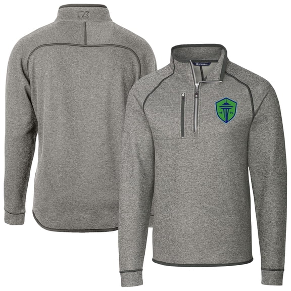 Men's-Cutter & Buck  Heather Gray Seattle Sounders FC Big & Tall Mainsail Sweater-Knit Half-Zip Pullover Top