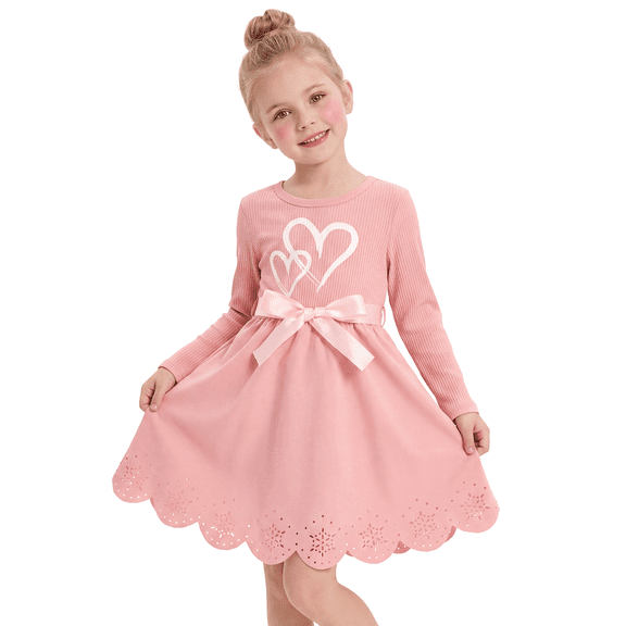 Actgleam Toddler Girls Long Sleeve Dress A-Line Formal Dresses for Girl,Pink,5Year