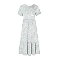 thumbnail image 7 of Penkiiy Women's Summer Casual Short Sleeve Crewneck Dress Casual Flowy Tiered Maxi Beach Dress With Pockets Shiny Print Dress S Silver, 7 of 7