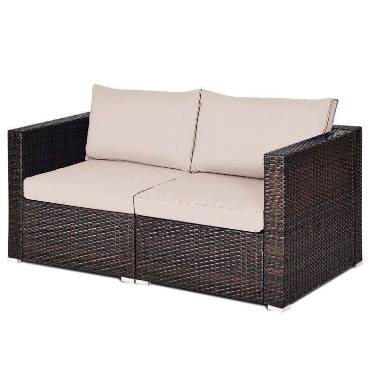Aimee Lii 2PCS Patio Rattan Sectional Conversation Sofa Set, Outdoor Patio Set, Beige Aimee Lii 2PCS Patio Rattan Sectional Conversation Sofa Set, Outdoor Patio Set, Beige