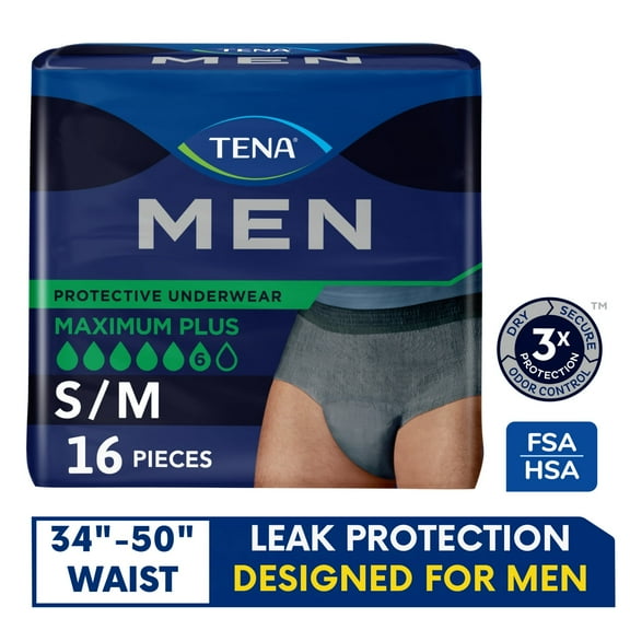 Tena Protective Incontinence Underwear for Men, Small/Medium, 16 Ct
