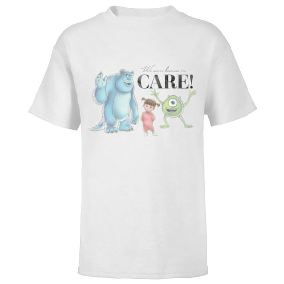 Disney 100 and Pixar’s Monsters Inc We Scare Because We Care - Short Sleeve T-Shirt for Kids - Customized-White