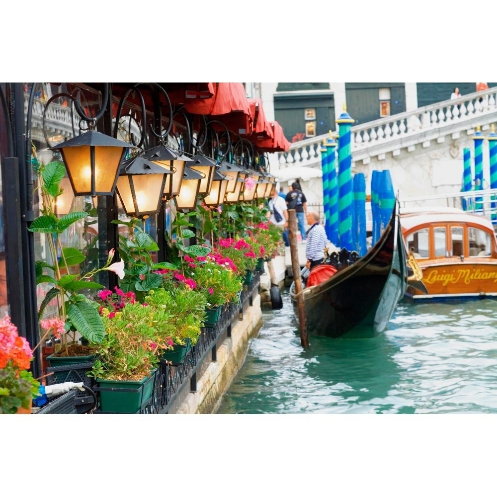 Northlight 32038862 11.75 x 15.75 in. LED Lighted Floral Shop with Gondola Ride Canvas Wall Art