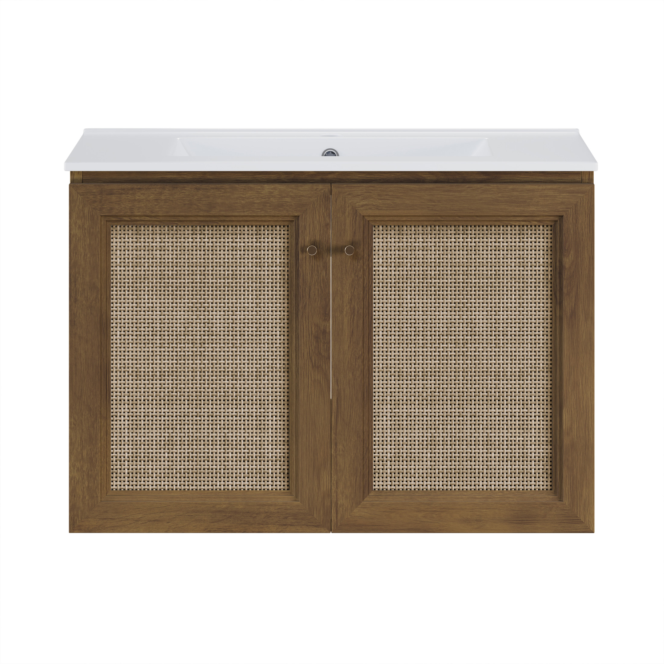 Classe 30" Wall-Mounted Bathroom Vanity in Brown Oak with Single Faucet Hole Vanity Top