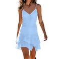 thumbnail image 3 of Taqqpue Women Tank Dress V Neck Sleeveless Sundress Ruffle Hem Knee Length Spaghetti Strap Midi Dress, 3 of 8