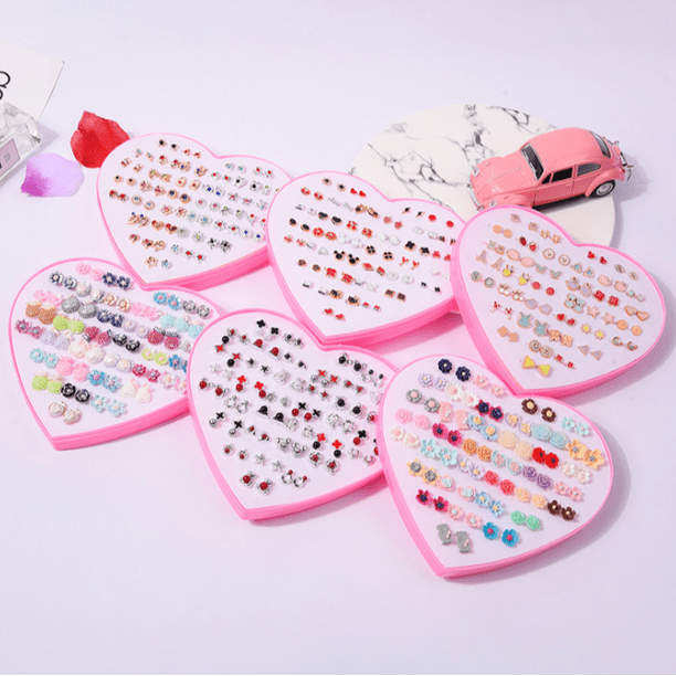 JHIJHOO 36 Pairs Stud Earrings with Heart Shape Gift Box  display picture 1
