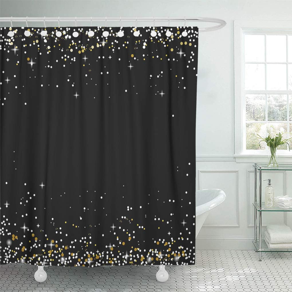 PKNMT Sparkle Shimmer Snowflakes Confetti Stars Tinsel Black Starry Night for Winter Bathroom