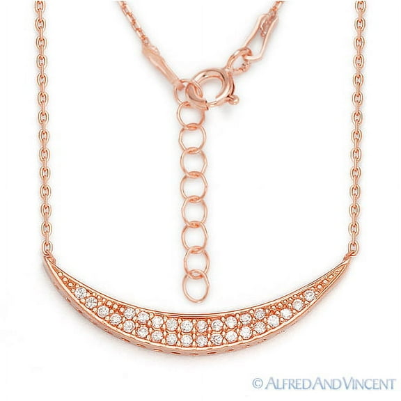 Crescent Moon CZ Crystal Charm & Chain Necklace in .925 Sterling Silver