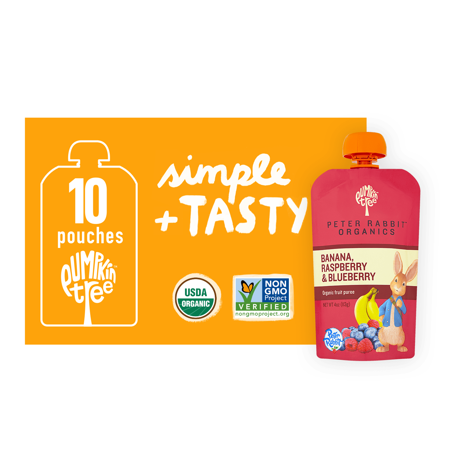 Peter Rabbit Organics Banana Raspberry & Blueberry Fruit Snack 4 oz Squeeze Pouch (pack of 10)