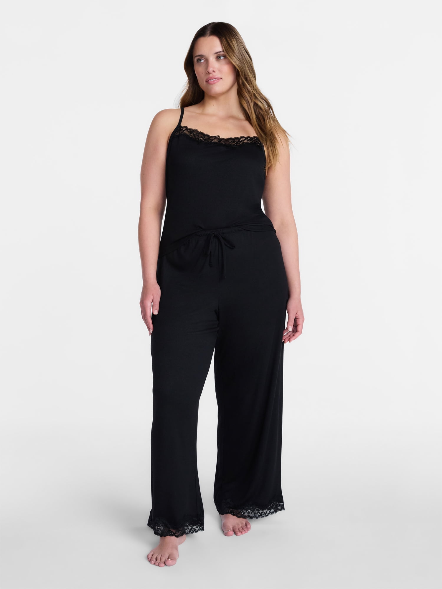 Joyspun Women’s Lace Trim Ribbed Pants, 30'' Inseam, Sizes XS-3X