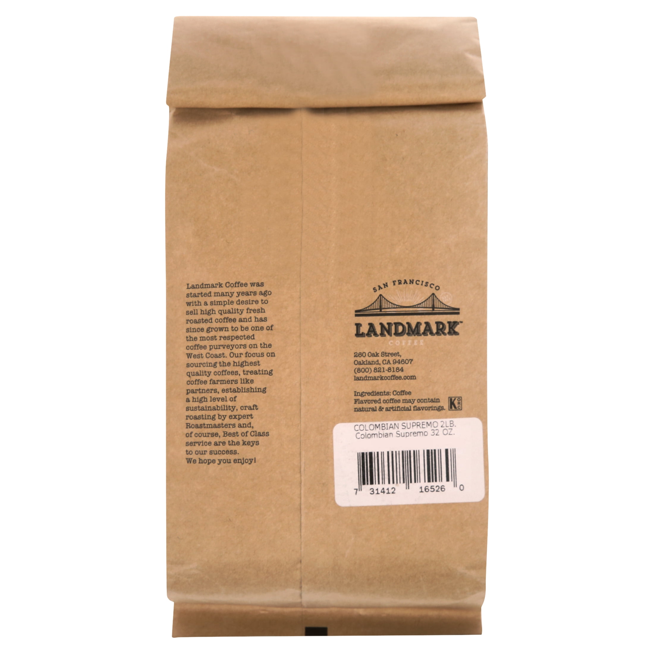 Landmark Coffee Colombian Supremo Whole Beans, 32 oz