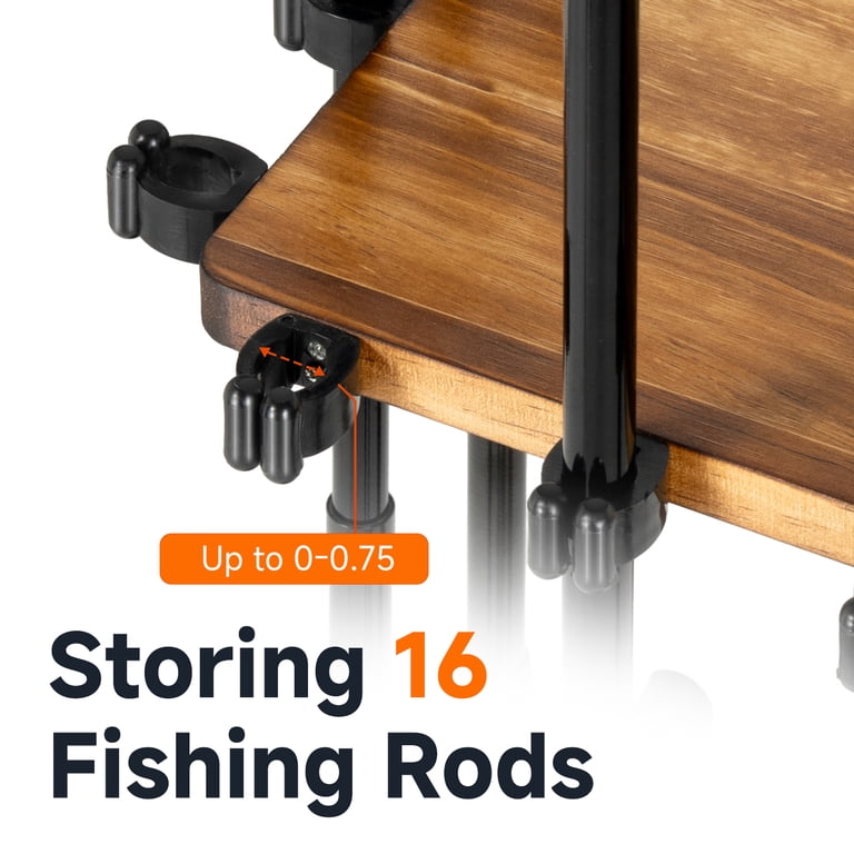 Ghosthorn Fishing Rod Holders for Garage 360 Degree Rotating Fishing Pole Rack, Floor Stand Holds up to 16 Rods Wood Fishing Gear Equipment Storage