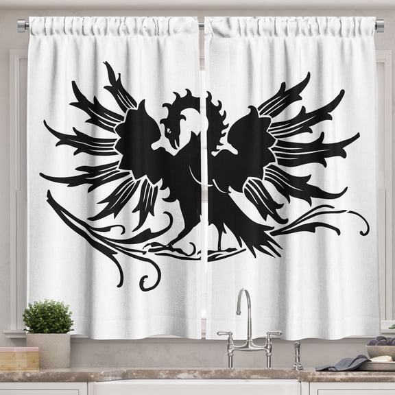 Ambesonne Celtic Kitchen Curtains, Medieval Eagle, 55"x39", Black and White