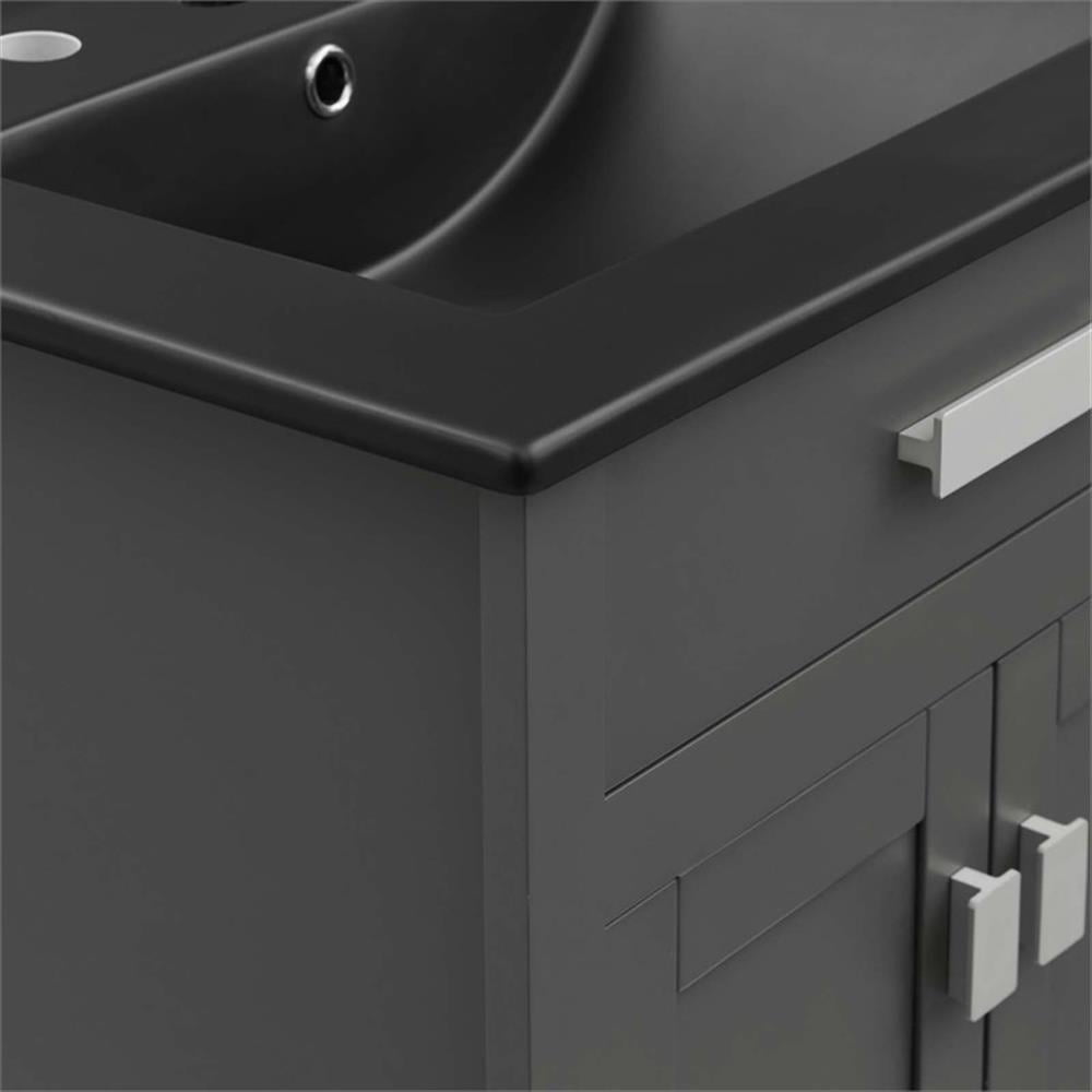 Modway Laguna 24" Modern Wood/Ceramic Bathroom Vanity in Gray/Black