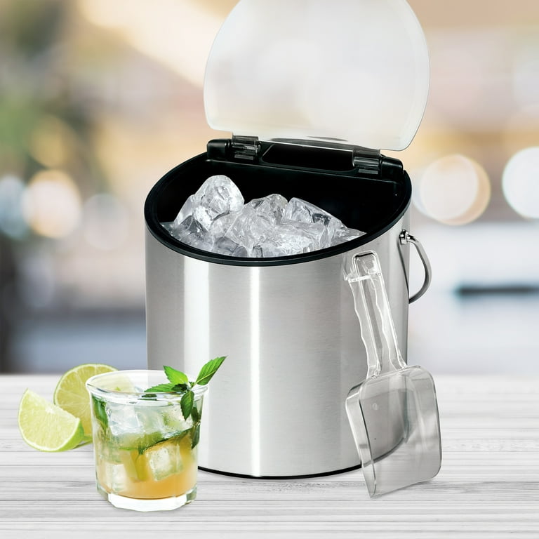 OXO Stainless Steel Ice Bucket 4 Quart Hinged Lid And Handle Double Wall