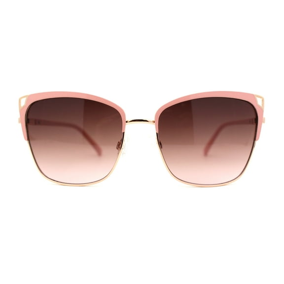 Womens Oversize Half Rim Look Metal Rim Cat Eye Designer Sunglasses Gold Pink Smoke