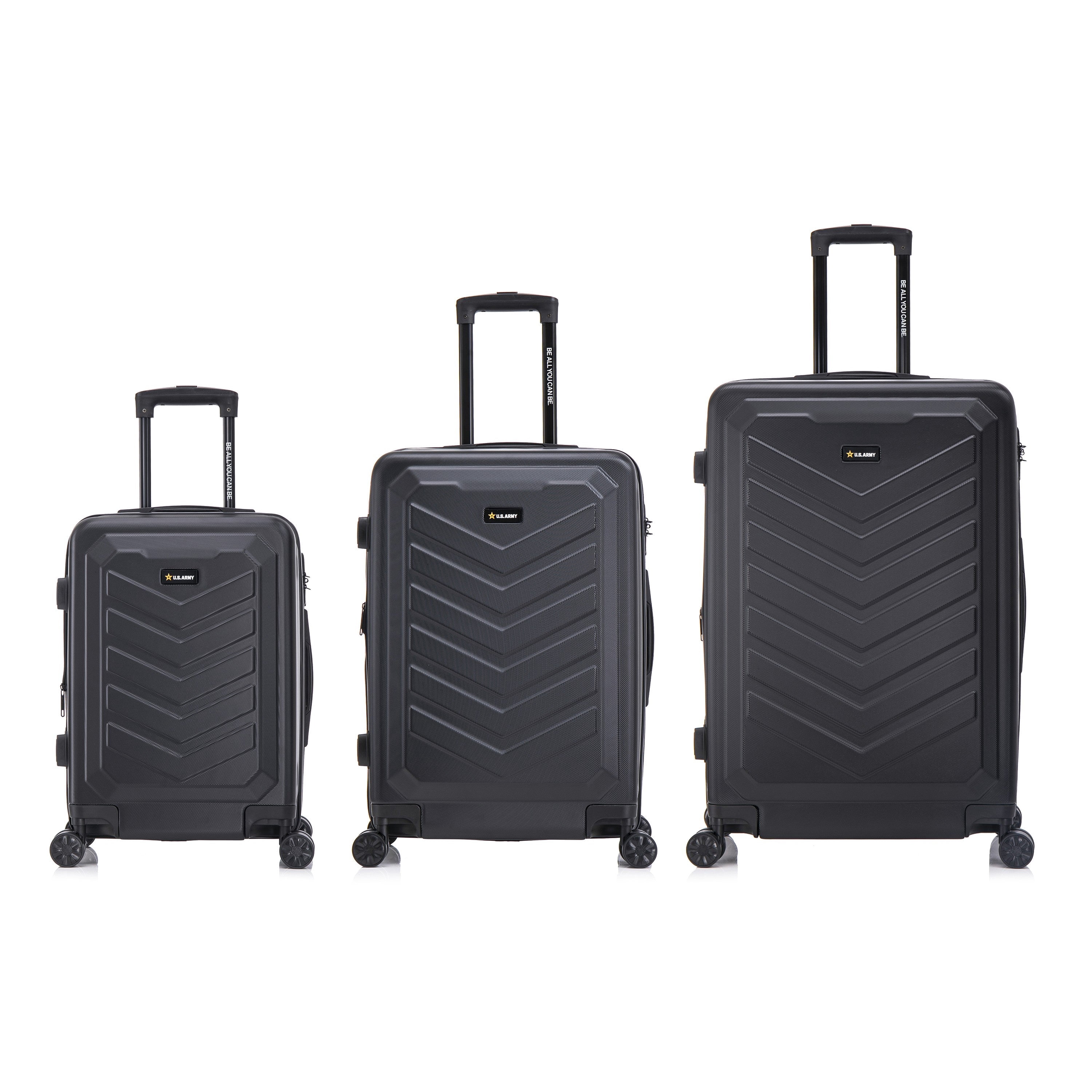 US ARMY FOX PRO 3-piece Luggage Set 20"/24"/28" Expandable Suitcases with TSA Lock Black