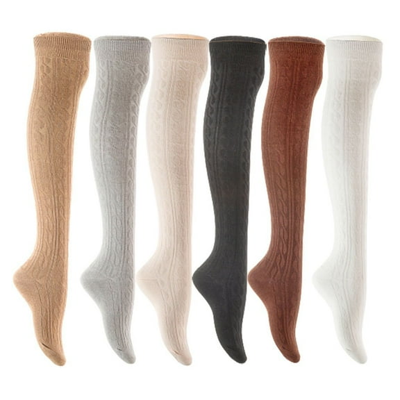 Lian LifeStyle Women's 6 Pair Adorable Comfortable Soft Thigh High Over Knee High Cotton Socks Size 6-9 L1024 Beige,Light Grey,Cream,Black,Coffee,White