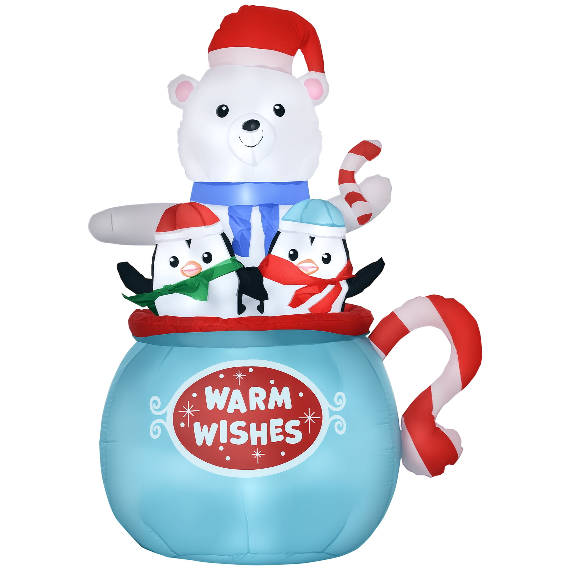 Astoutdoor Inflatable Christmas Decoration with Polar Bear and Penguins, LED Lights, Polyester, Blue
