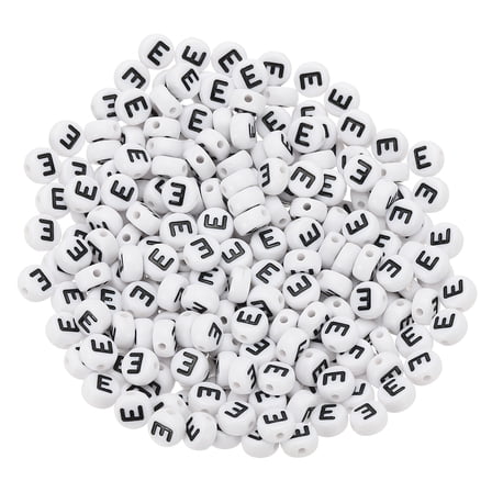 Uxcell Round Letter Beads, 300 Pcs Letter E Acrylic Alphabet Beads White Beads Black Letters for Jewelry Making Bracelets Making Necklaces DIY, Black