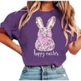 thumbnail image 3 of WHLBF Womens Tops Easter Bunny Printing Short Sleeved Round Neck Pullover Casual T-Shirt Purple L, 3 of 5