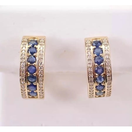 Festival Sale Offer Hoop Huggie Earrings 2CT Round Cut Blue Sapphire & Diamond 14K White Gold Plated 925 Silver