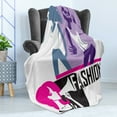 thumbnail image 4 of Feminine Soft Flannel Fleece Throw Blanket, Composition of Girls Yelling into Megaphone Modern Fashion Themed Art Print, Cozy Plush for Indoor and Outdoor Use, 70" x 90", Purple Black, by Ambesonne, 4 of 5