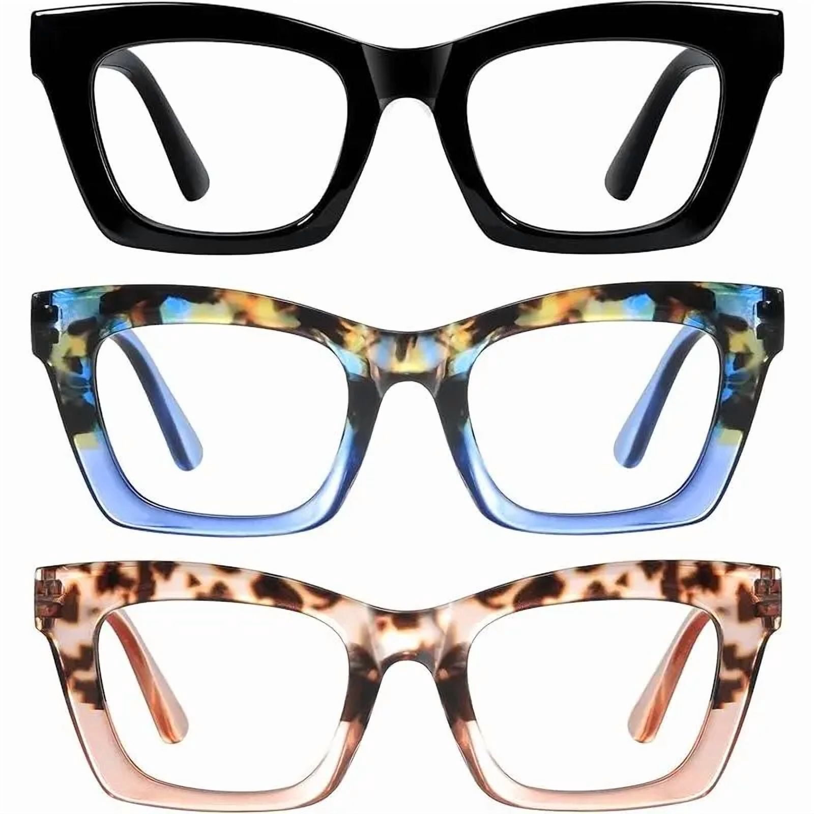 YESHUN Oprah Reading Glasses for Women-3Pack Blue Light Blocking Fashion Readers with Spring Hinge Computer Square Eyeglasses