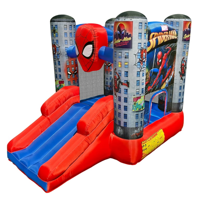 Marvel Spider-Man Outdoor Bounce House with Slide, Plus Heavy Duty Air  Blower with GFCI for Kids Ages 3-8 Years