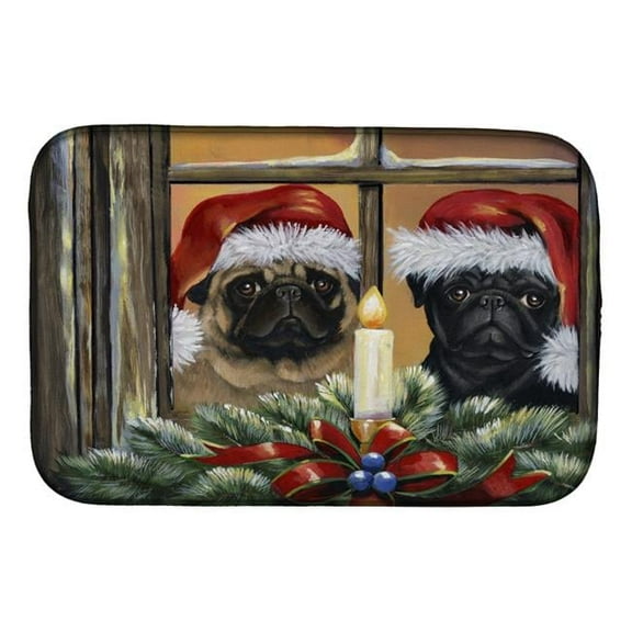 14 x 21 in. Pug Christmas Anticipation Dish Drying Mat