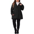 thumbnail image 2 of Abrigo de mujer plus size Agnes Orinda, chaqueta con capucha forrada de felpa, cintura elástica, con cremallera y botones, de manga larga, parka con bolsillos, 2X negro, 2 of 6