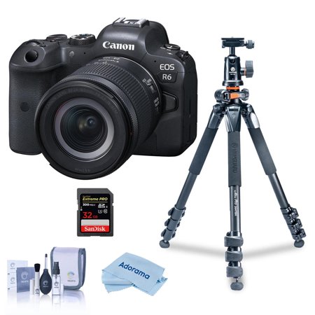 Canon EOS R6 Mirrorless Camera with RF 24-105mm f/4-7.1 IS STM Lens - Bundle With Vang uard Alta Pro 264AT Tripod and TBH-100 Head, 32GB UHS-II SDHC C