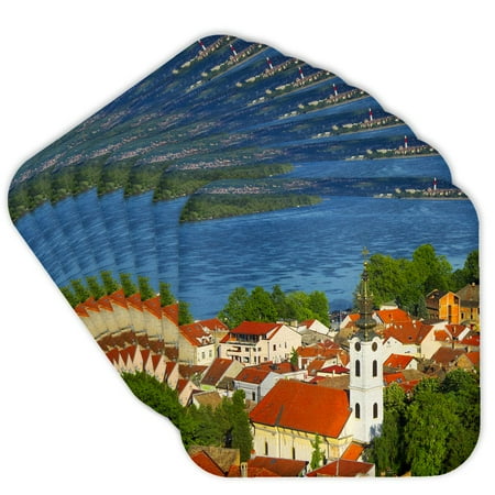 3drose, Zemun by the Danube River, Belgrade, Serbia, Set of 8 Coasters - Cork