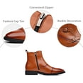 thumbnail image 4 of Men's Leather Cap Toe Buckle Chelsea Boots with Side Zipper British Style Slip-On Low Block Heel Chukka Ankle Boots Casual Business Formal Dress Boots, 4 of 6