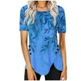 thumbnail image 2 of WXLWZYWL Tops for Womens Plus Size Round Neck Short Sleeve Blouses Floral leaves Printing Button Down Casual Loose Summer Tunic Shirts, 2 of 5
