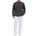 thumbnail image 2 of INSPIRE CHIC Men's Henley Shirt Solid Color Roll-Up Long Sleeve Band Collar Button Down Top M Black, 2 of 6