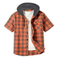 thumbnail image 3 of Maean Men's Plaid Hooded Shirt Short Sleeve Button down Tops Drawstring Casual Tshirts with Pockets, 3 of 5
