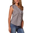 thumbnail image 5 of INSPIRE CHIC Women's Gingham Top Ruffle Shirt V Neck Cap Sleeve Plaid Blouse L Brown, 5 of 7