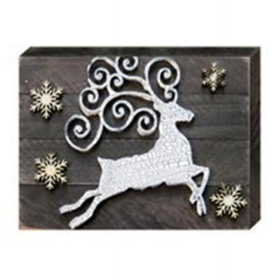 Designocracy 98807-08 White Reindeer Silhouette Art on Board Wall Decor