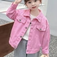 thumbnail image 2 of BFHHYA Girls' Pink Denim Jacket Button Down Casual Jean Jacket Long Sleeve Collared Fashion Coat Streetwear for Spring Fall Daily Wear(1-12 Years), 2 of 6