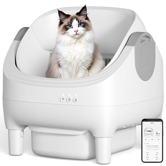 Osoeri Self Cleaning Cat Litter Box, Automatic Litter Box Self Cleaning ,Open Top Large Litter Box for Multiple Cats,with Safety Protection, APP Control,Odor Removal,Mat and Waste Bags Included, Gray