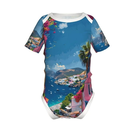 

Lukts Colorful Mediterranean Village Print Baby Short Sleeve Romper Onesie for Newborn Baby Boys and Girls-9M
