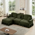 thumbnail image 3 of Newest Three Seater Modular L Shaped Sectional Couch,Flared Arms,Removable Ruffles Pleats Skirts,Spindle Legs, Comfy Chenille 3-Seat Deep Seat Sofa,Movable Ottoman,Green, 3 of 20