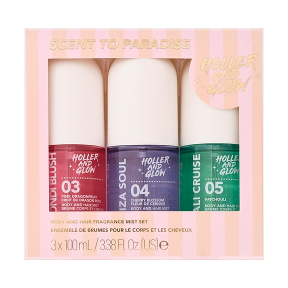 Holler And Glow Limited Edition Variety Pack Travel Sized Body & Hair Mist, 3 Piece Gift Set