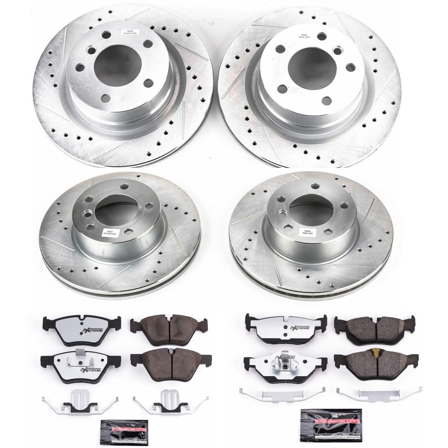 PowerStop Front and Rear Z26 Street Warrior Carbon-Fiber Ceramic Brake Pad and Drilled and Slotted Rotor Kit Fits: BMW Select Models K6347-26