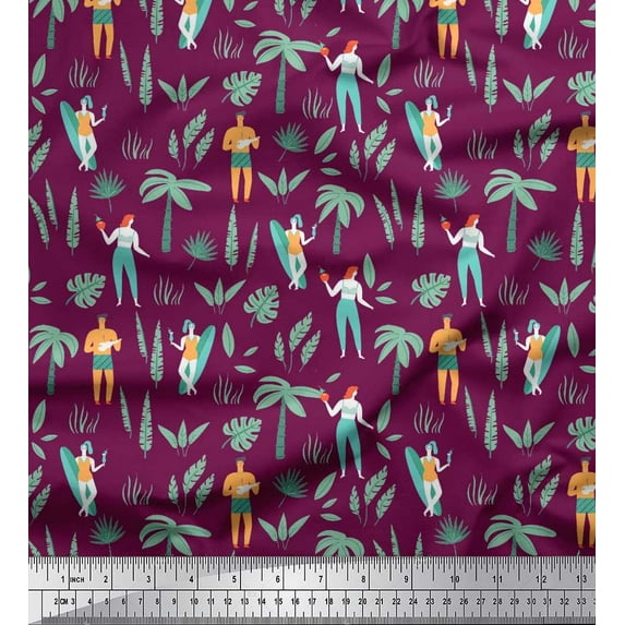 Soimoi Cotton Poplin Fabric Palm Tree,Men & Women Beach Print Fabric by The Yard 56 Inch Wide