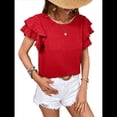 thumbnail image 2 of Camisas de Verano para Mujer, con Volantes, Corta, Cuello Redondo, con Textura, Elegantes Blusas de Negocios para Mujer, Elegantes e Informales Rojo XL, 2 of 9