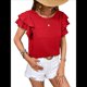 thumbnail image 2 of Camisas de Verano para Mujer, con Volantes, Corta, Cuello Redondo, con Textura, Elegantes Blusas de Negocios para Mujer, Elegantes e Informales Rojo XL, 2 of 9